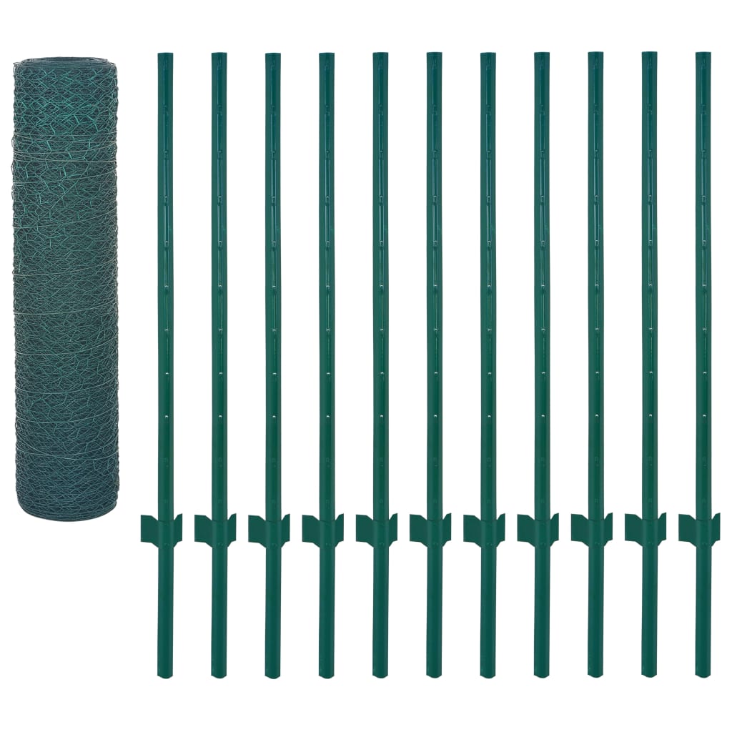 Valla De Malla Alambre Con Postes Acero 25x0,5 M Verde / Vetonek_2