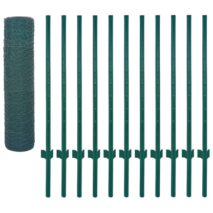 Valla De Malla Alambre Con Postes Acero 25x0,5 M Verde / Vetonek_2
