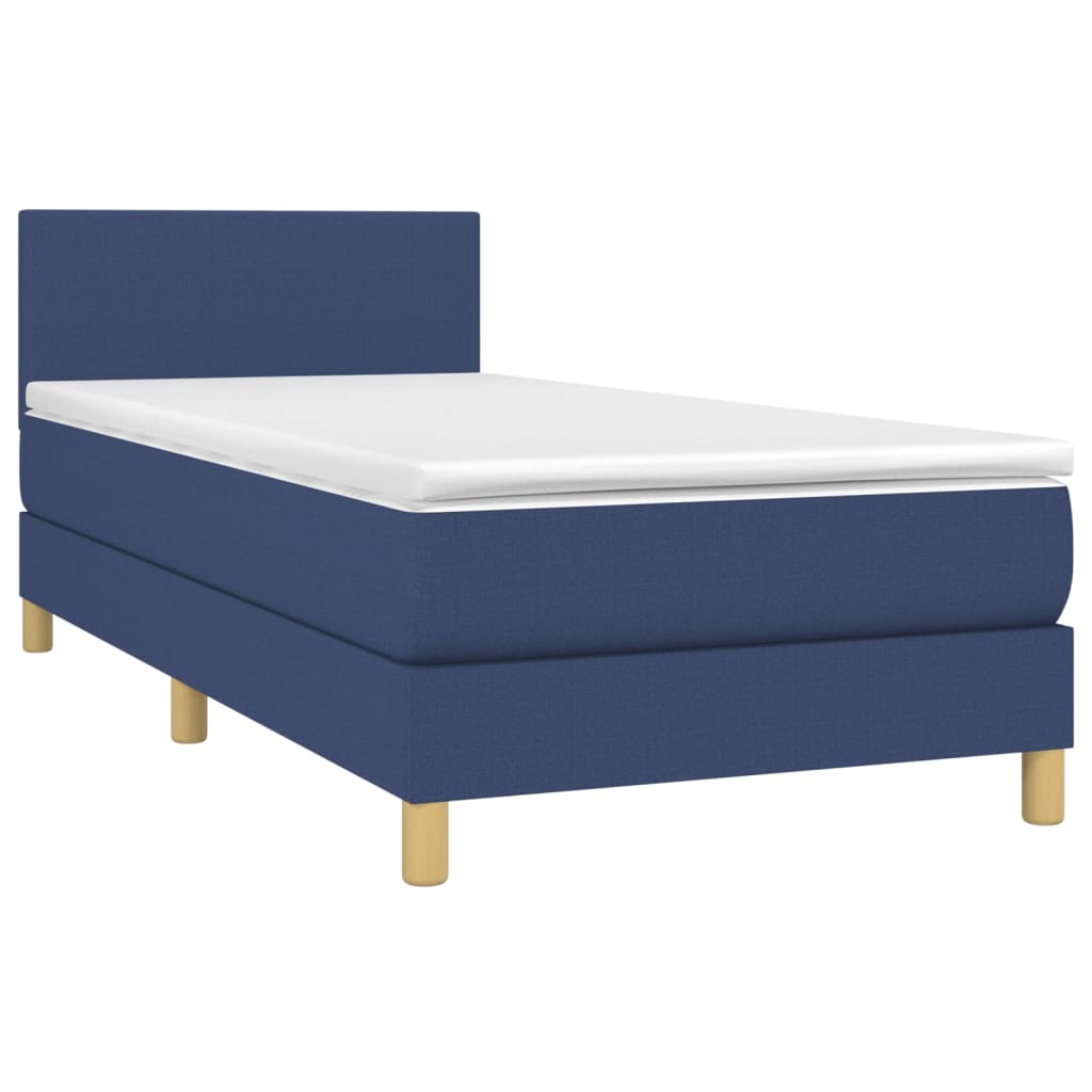 Cama Box Spring Colchón Y Luces Led Tela Azul 90x200 Cm / Vetonek_2