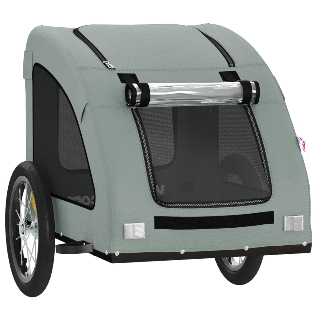 Remolque De Bicicleta Mascotas Hierro Tela Oxford Gris_4