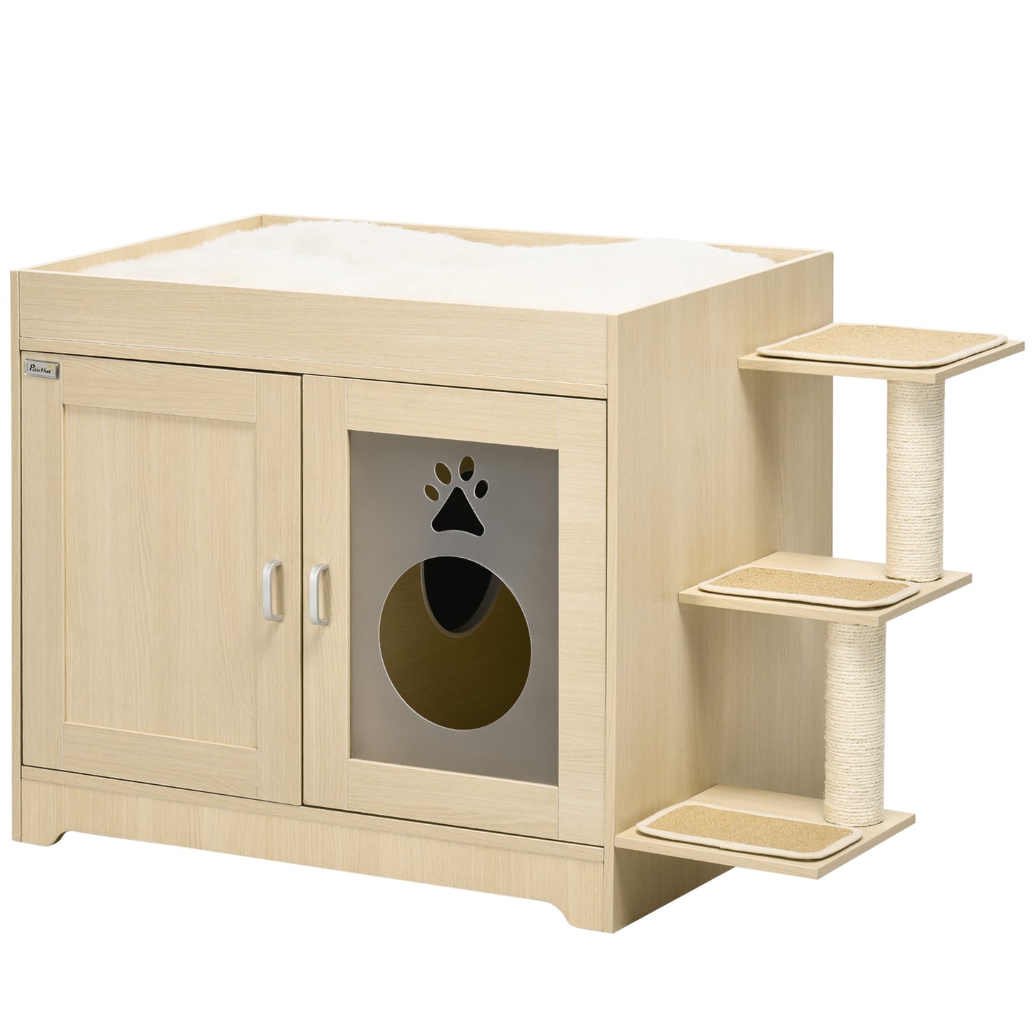 Pawhut Arenero Para Gatos De Madera Con 2 Puertas Cama Cojín Suave 107x54x70 Cm_0