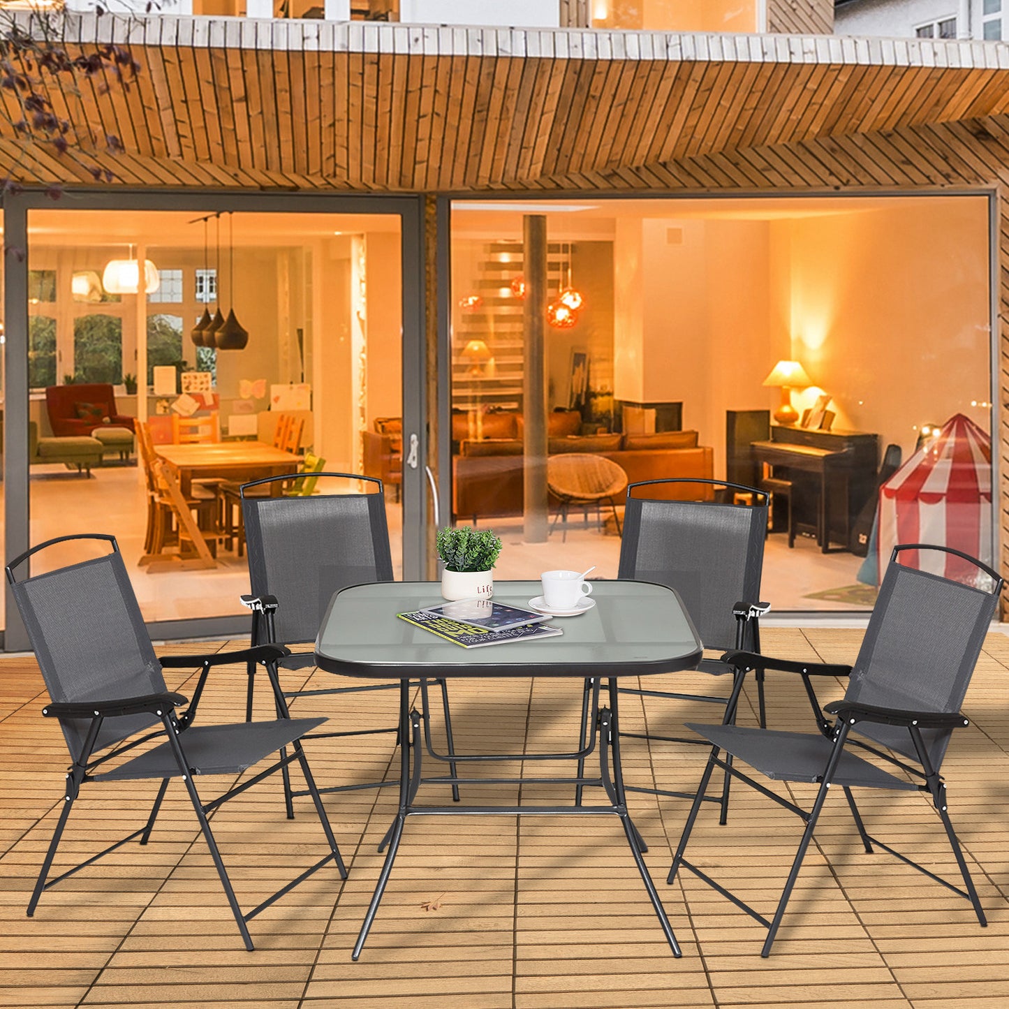 Outsunny Outdoor Juego De Comedor De Jardín De 5 Piezas Sillas Y Mesas Plegables_1