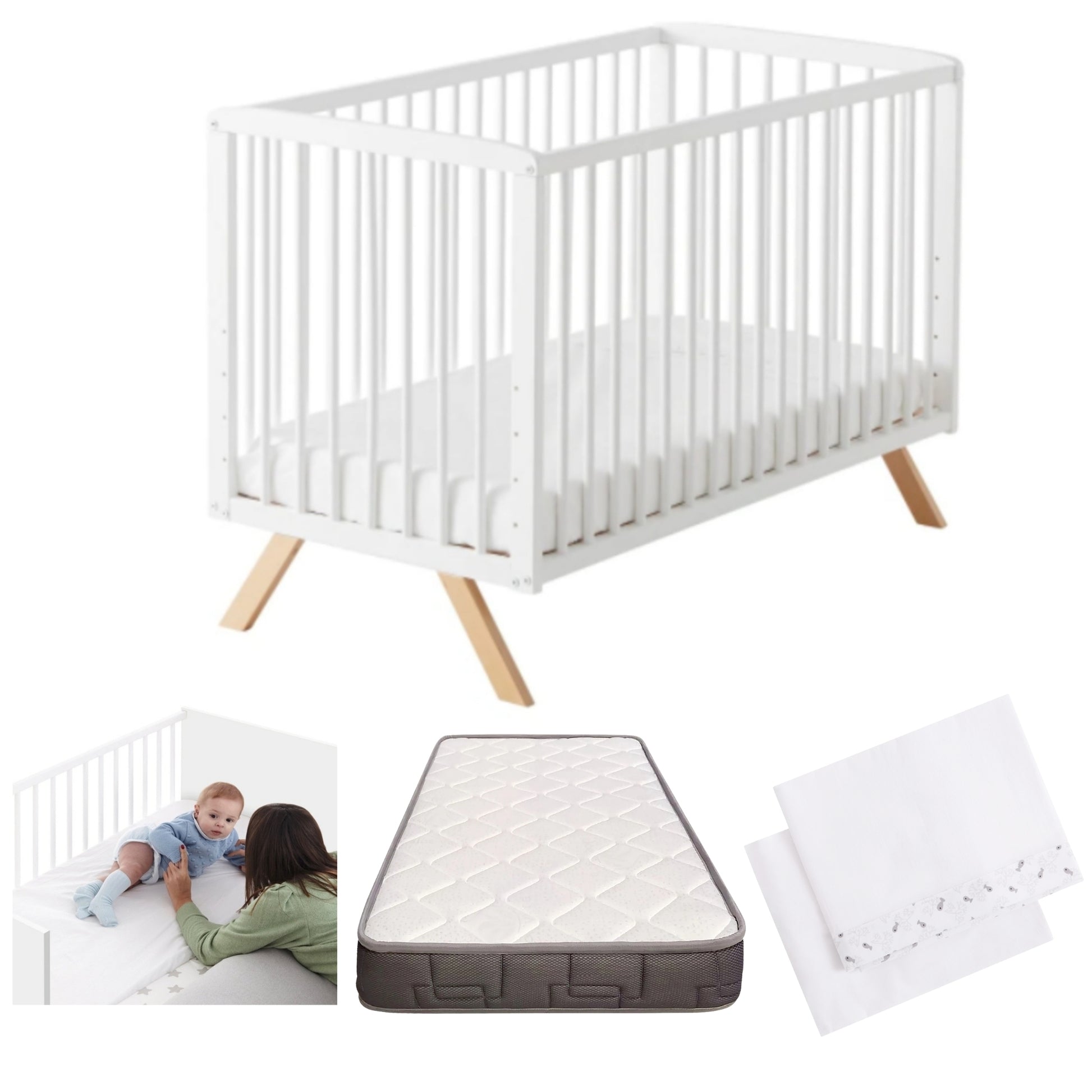 Cuna De Bebé Nuru Estilo Nórdico Infantil, Con Kit Colecho, Colchón Morfeo Y Ropa De Cama 100% Algodón_0