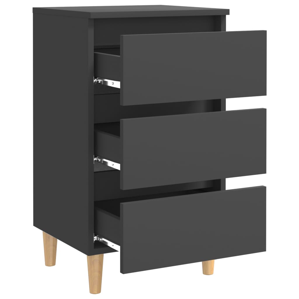 Mesitas De Noche Patas Madera Maciza Gris 2 Uds 40x35x69 Cm_3