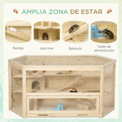 Pawhut Jaula De Madera Para Hámster 115x60x55 Cm Con 3 Niveles Techo Abatible_5