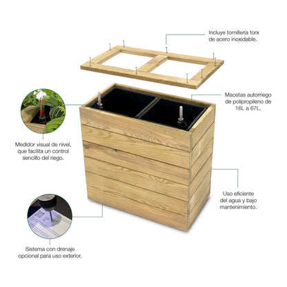 Jardinera Con Autorriego De Madera Nidum Basic Interior Y Exterior Hortalia 60x34x80 Cm_2