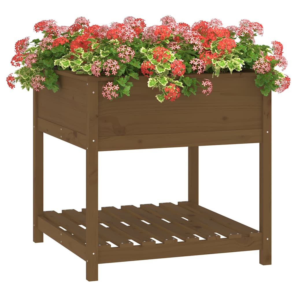Jardinera Con Estante Madera Maciza Pino Marrón 82,5x82,5x81 Cm_3