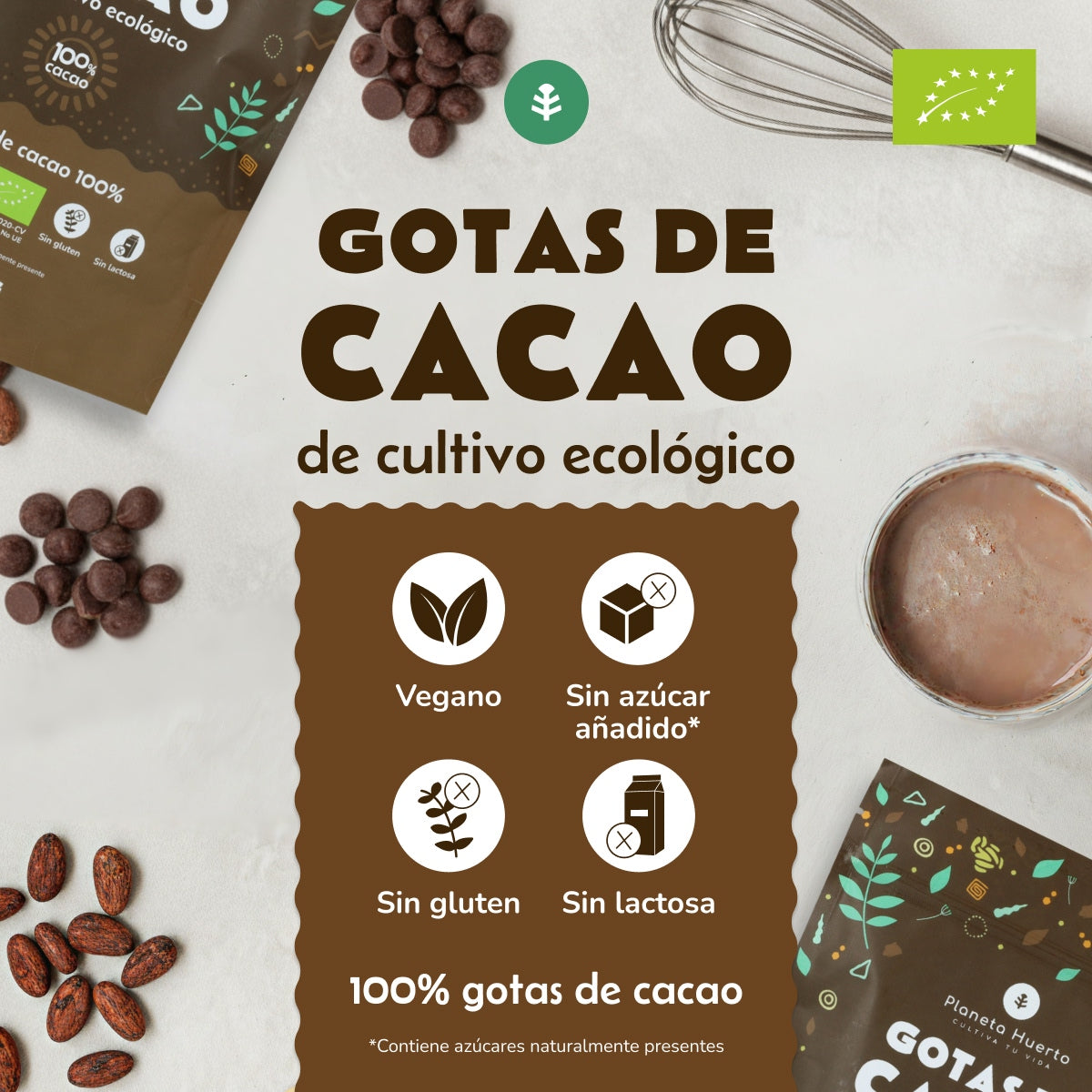 Pepitas de Chocolate 100% Cacau Biológico da Planeta Huerto 200 g