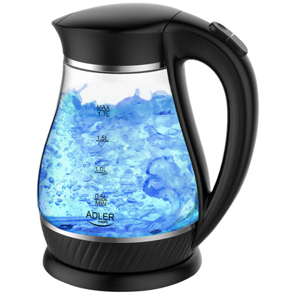 Hervidor Agua Eléctrico 1,7 Litros Jarra Cristal Inalámbrica Retroiluminada, Apagado Automático Adler Ad1274b, 2200w_0