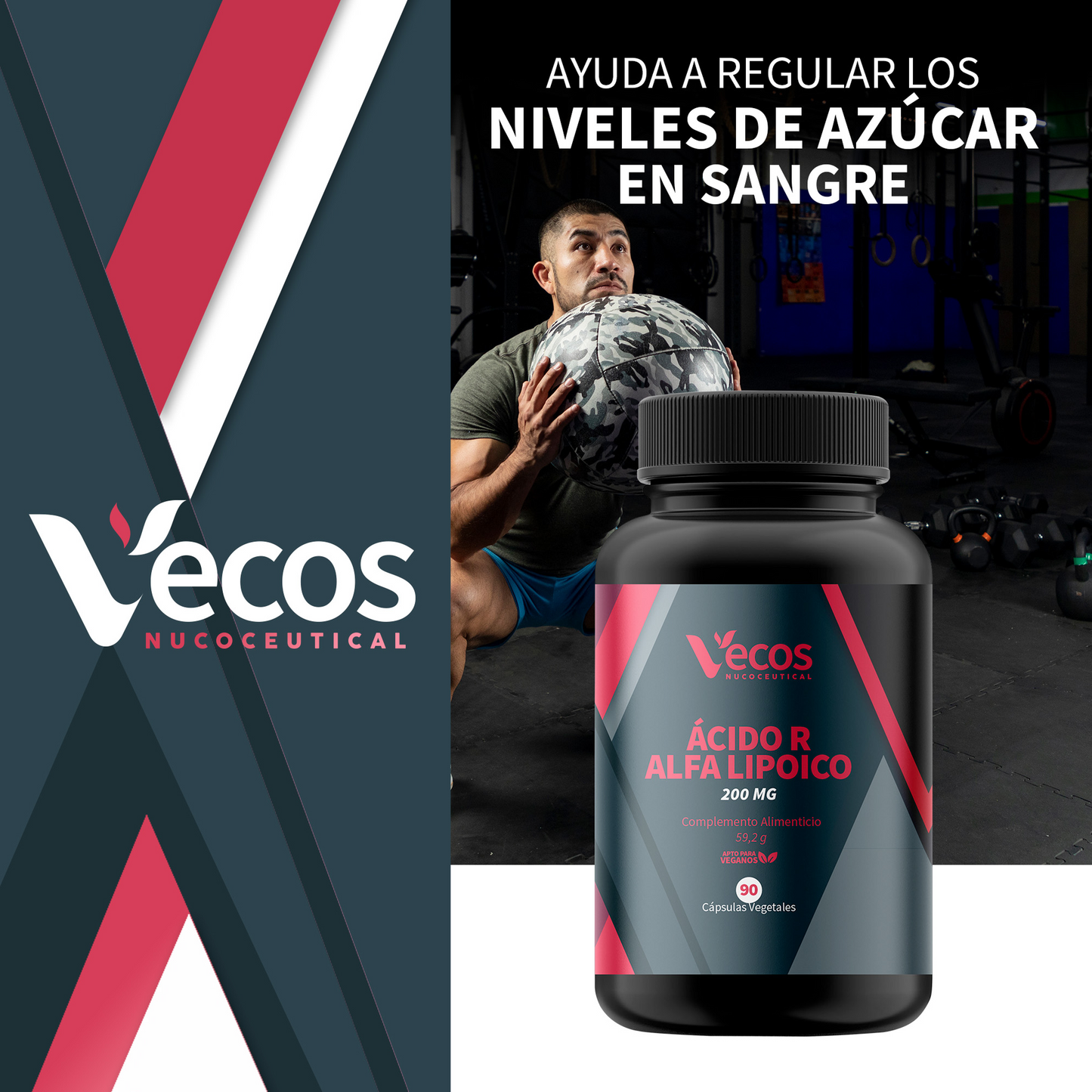 Ácido R Alfa Lipoico 200 mg VECOS (90 cápsulas) | Antiedad y antioxidante Natural | Con Vitamina C + Protector celular_1