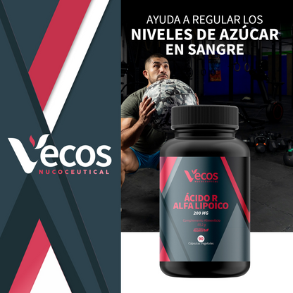 Ácido R Alfa Lipoico 200 mg VECOS (90 cápsulas) | Antiedad y antioxidante Natural | Con Vitamina C + Protector celular_1