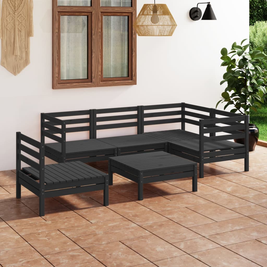 Juego De Muebles De Jardín 6 Pzas Madera De Pino Maciza Negro / Vetonek_2