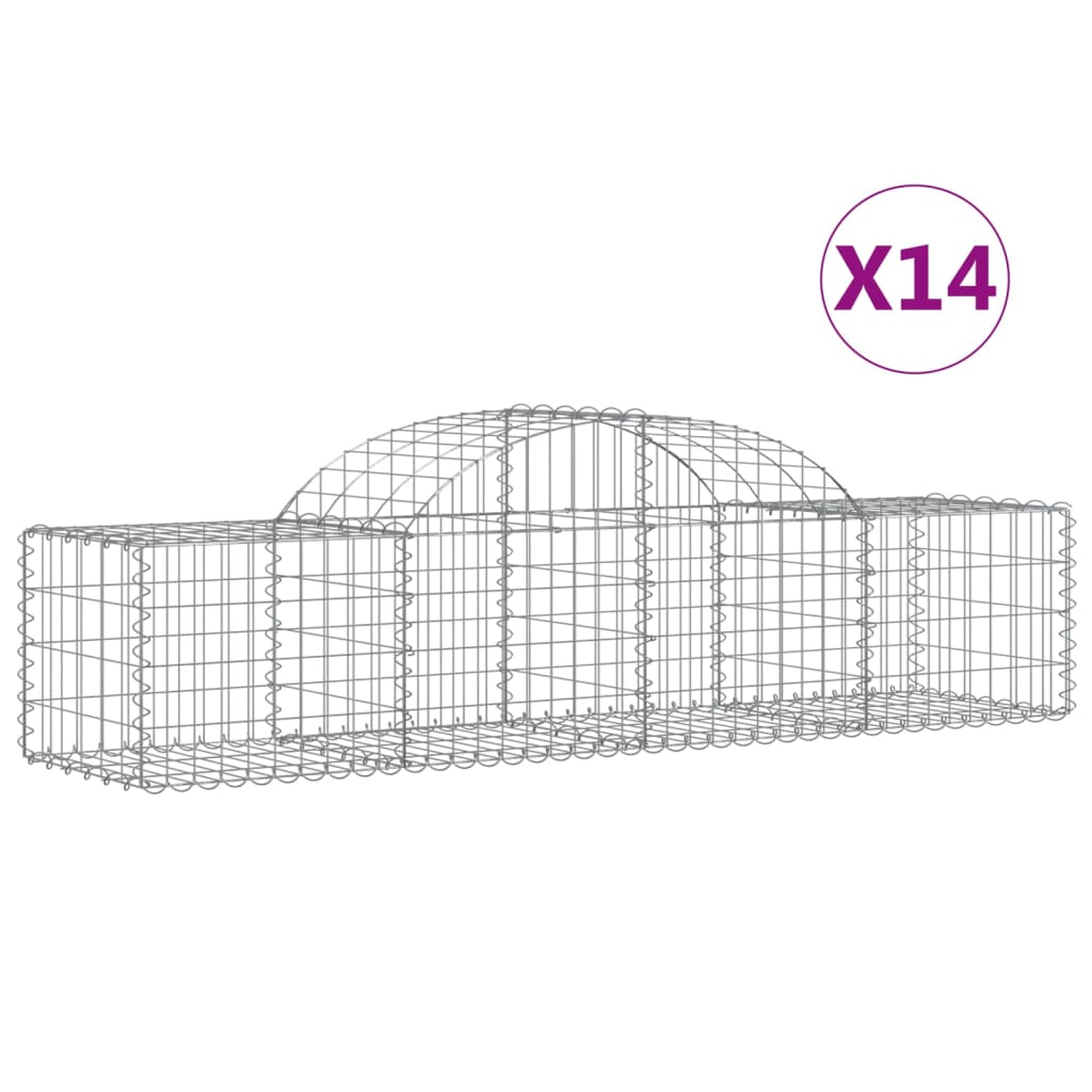 Cestas De Gaviones 14 Uds Forma De Arco Hierro 200x50x40/60 Cm_0