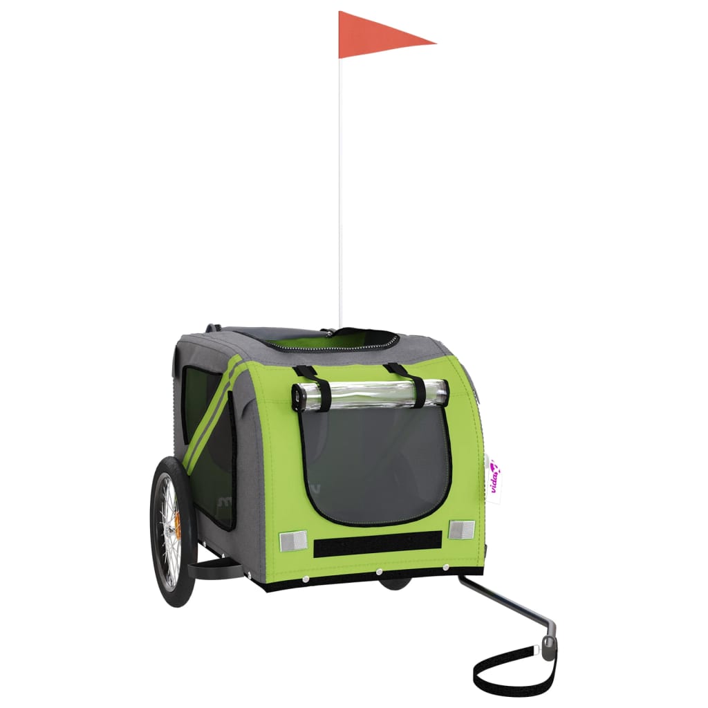 Remolque De Bicicleta Mascotas Hierro Tela Oxford Verde Gris_2