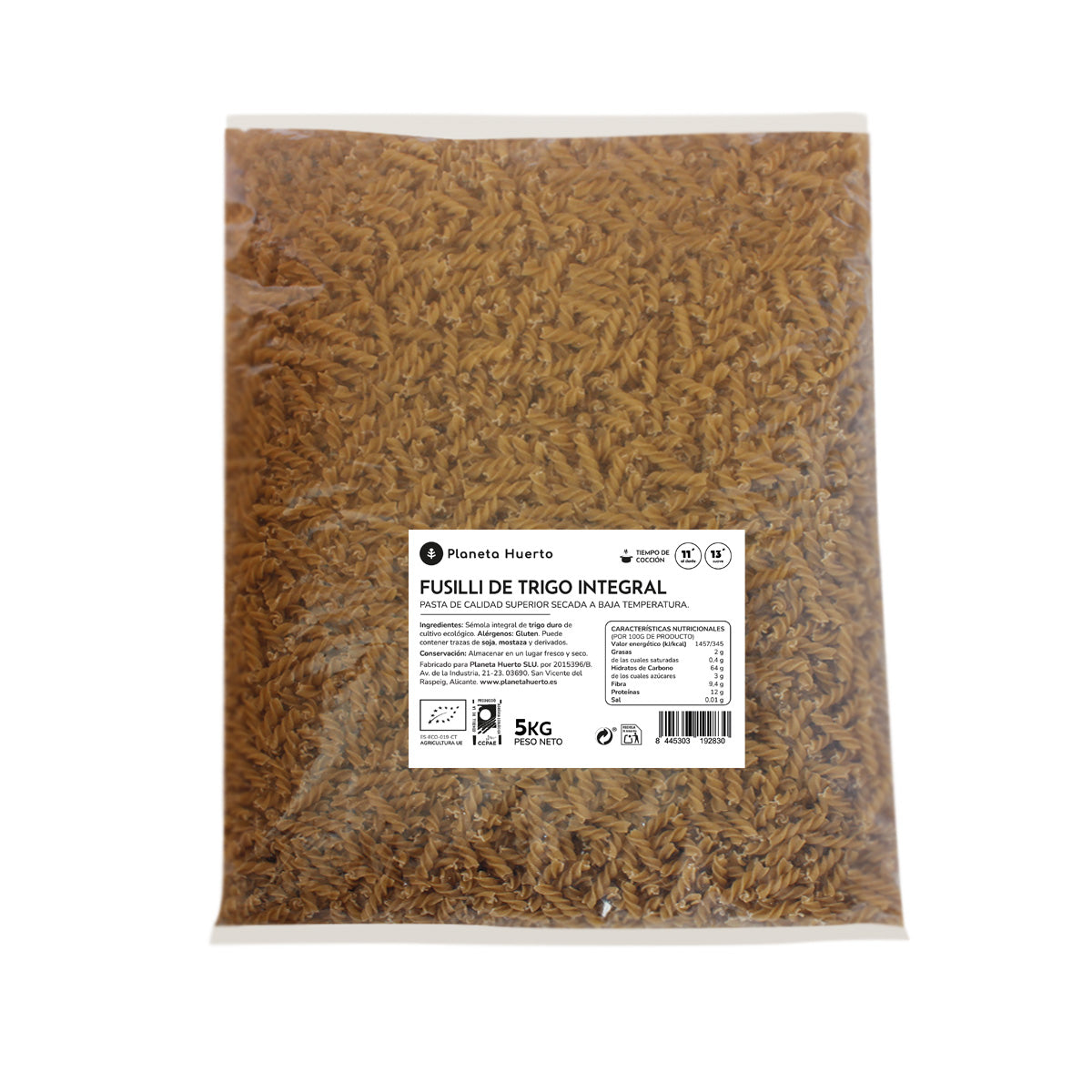 Fusilli de trigo integral ECO Planeta Huerto 5 Kg
