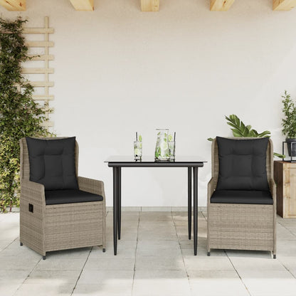 Set Comedor De Jardín 3 Pzas Cojines Ratán Sintético Gris Claro / Vetonek_1