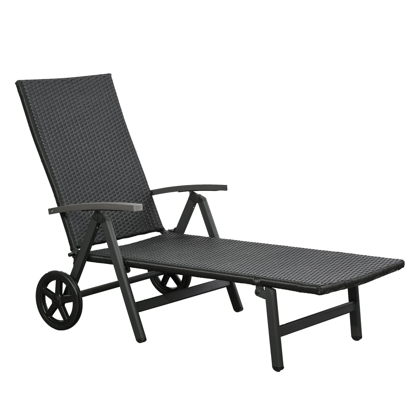 Outsunny Tumbona De Ratán Con Respaldo Reclinable 7 Posiciones Y Ruedas_0