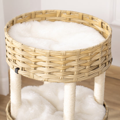 Pawhut Árbol Rascador Gatos De Ratán Con Cueva 2 Camas Postes De Sisal Y Cojines_3