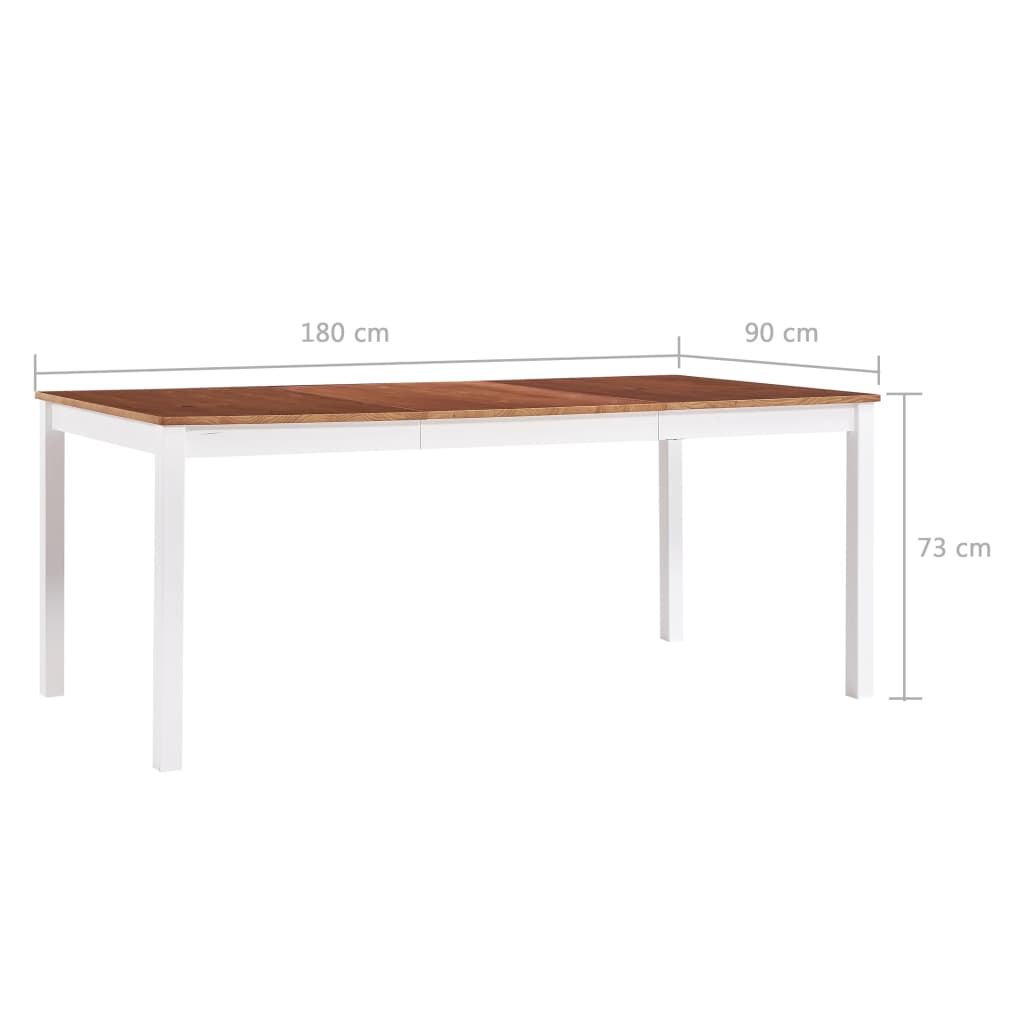 Mesa De Comedor De Madera De Pino Blanco Y Marrón 180x90x73 Cm_4