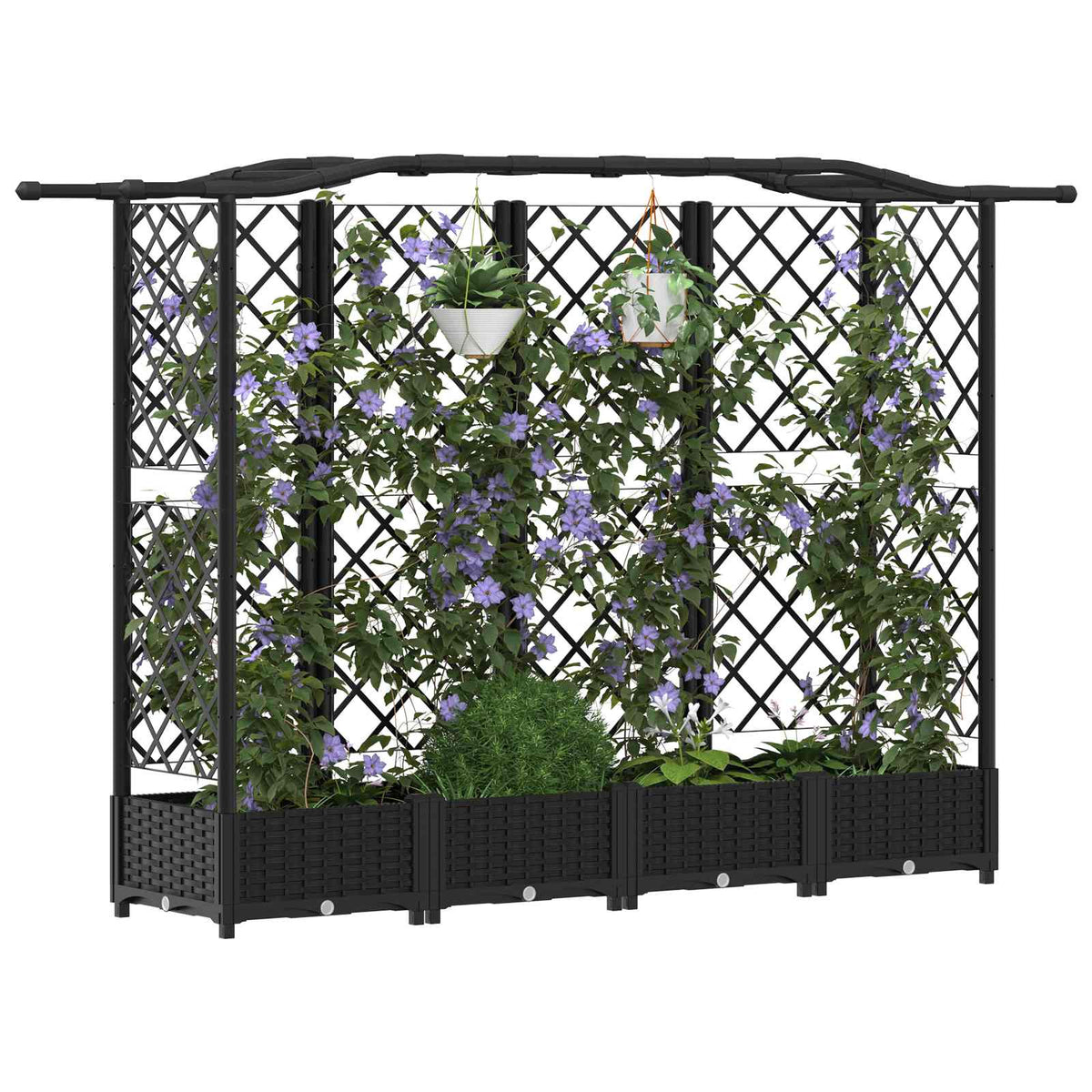 Cama Elevada Con Trellis Y Techo Negro 203,5 X 40 X 123 Cm Pp_2