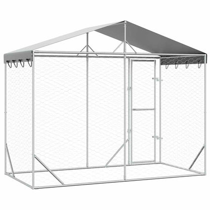 Perrera Exterior Con Toldo Acero Galvanizado Plata 3x1,5x2,5 M_5