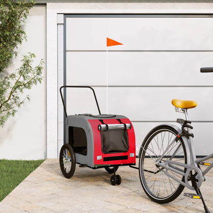 Remolque De Bicicleta Mascotas Hierro Tela Oxford Rojo Gris_1