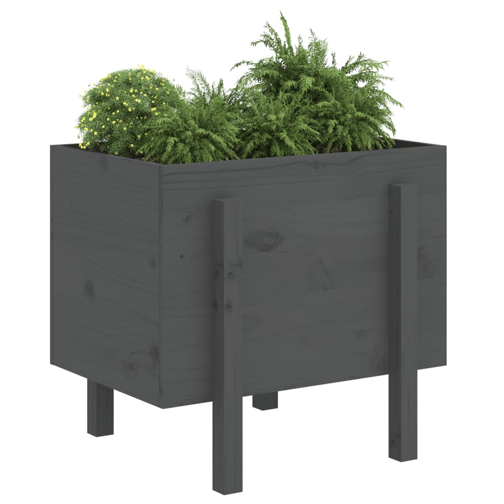 Jardinera De Madera Maciza De Pino Gris 62x50x57 Cm_2