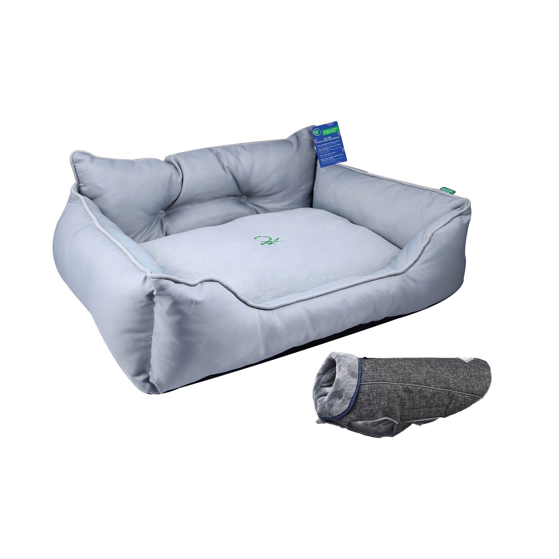 Cama Para Mascota 65x50x20cm Gris + Abrigo Negro Para Mascotas 30cm_0
