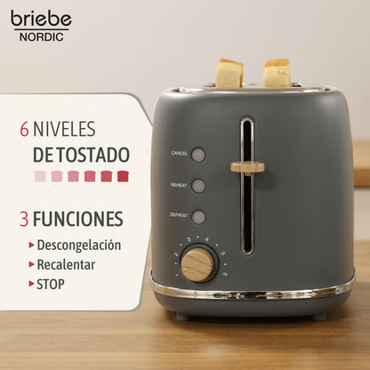 Briebe Nordic Tostadora Pan Ranura Ancha, Tostador 2 Rebanadas, 6 Niveles Tostado, Calientapanecillos, Ta1166gry, Gris_2