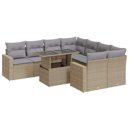 Set De Sofás De Jardín Con Cojines 9 Pzas Ratán Sintético Beige / Vetonek_1
