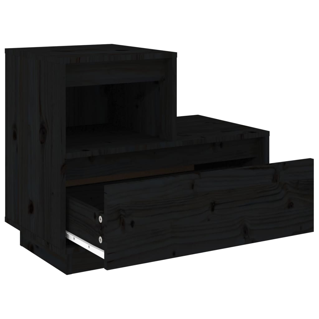 Mesita De Noche Madera Maciza De Pino Negro 60x34x51 Cm_3