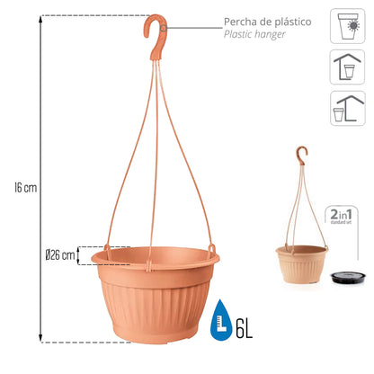 Macetero Colgante Terra 6l., Dimensiones (mm) 260x260x160, Color Terracota