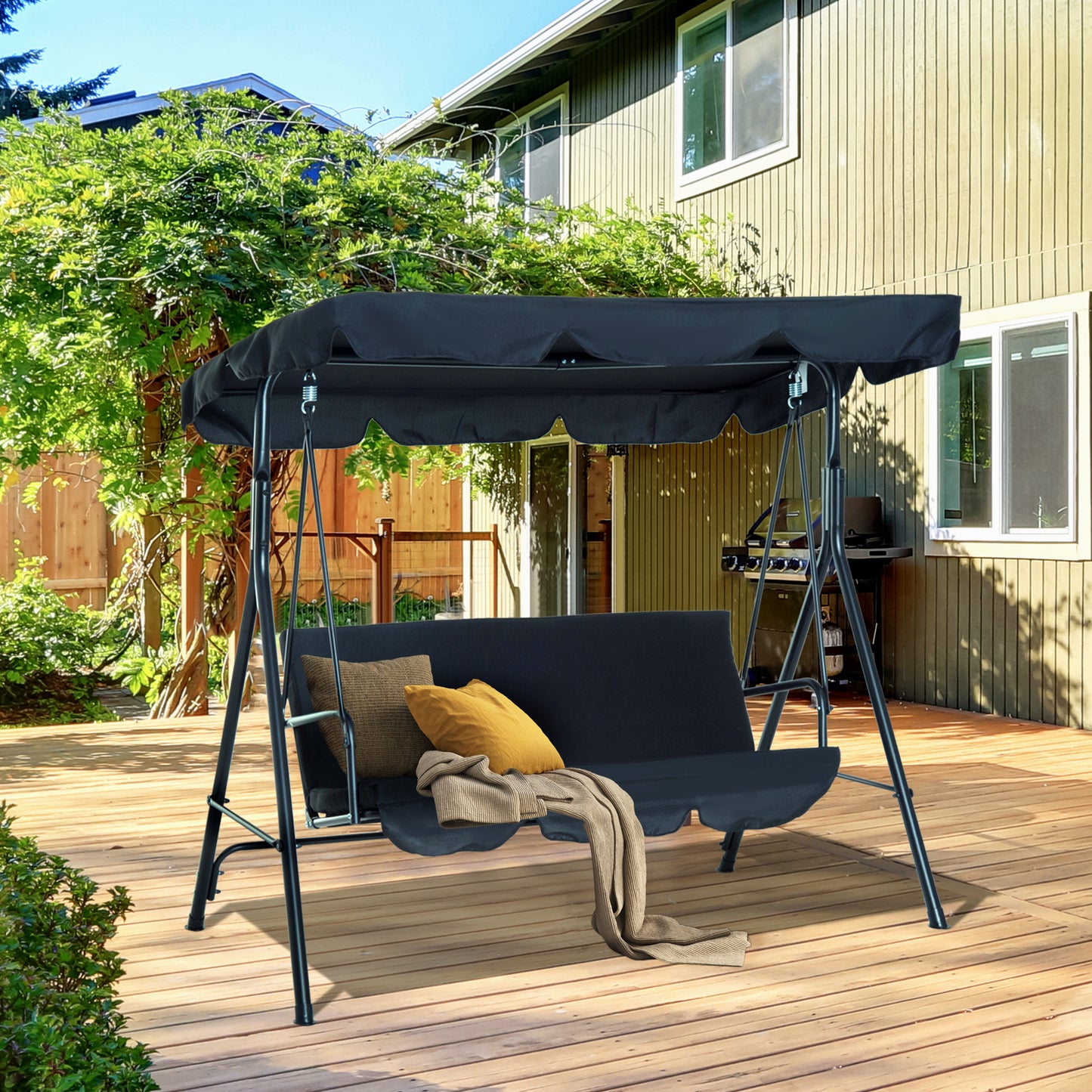 Outsunny Columpio De Jardín De 3 Plazas Con Techo Ajustable Acero 172x110x153 Cm_1