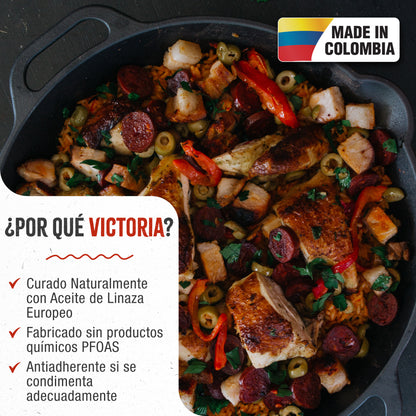 Victoria Paellera Hierro Fundido Curado Inducción 33cm, Apta Fuego, Barbacoa, Horno Cast Iron Skillet, 37574, Negro_1