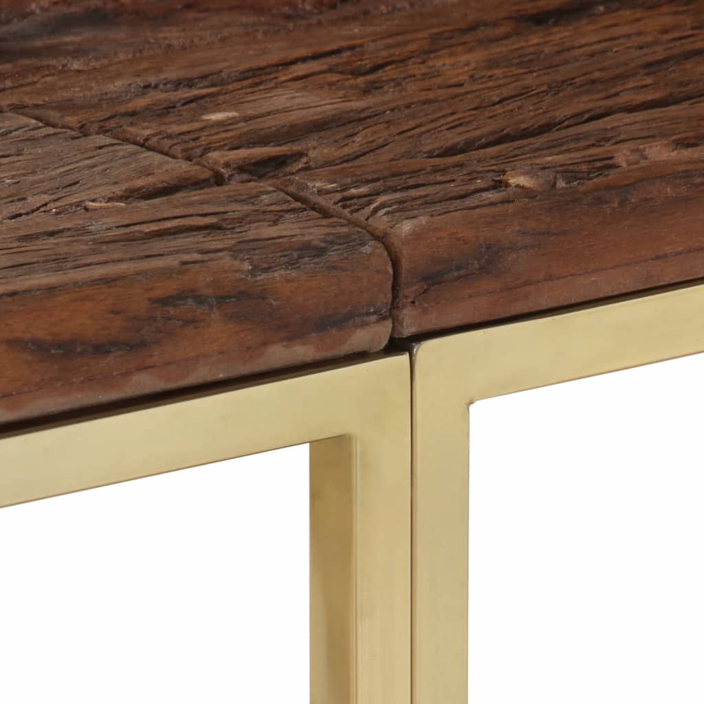 Mesa Consola Acero Inoxidable Madera Maciza Traviesa Dorado_3