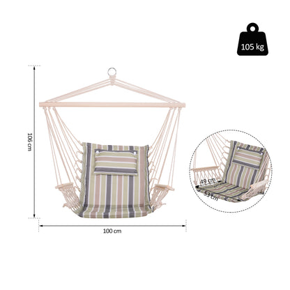 Outsunny Silla Colgante Para Exterior Interior De Rayas 100x106cm Carga 100 Kg_2