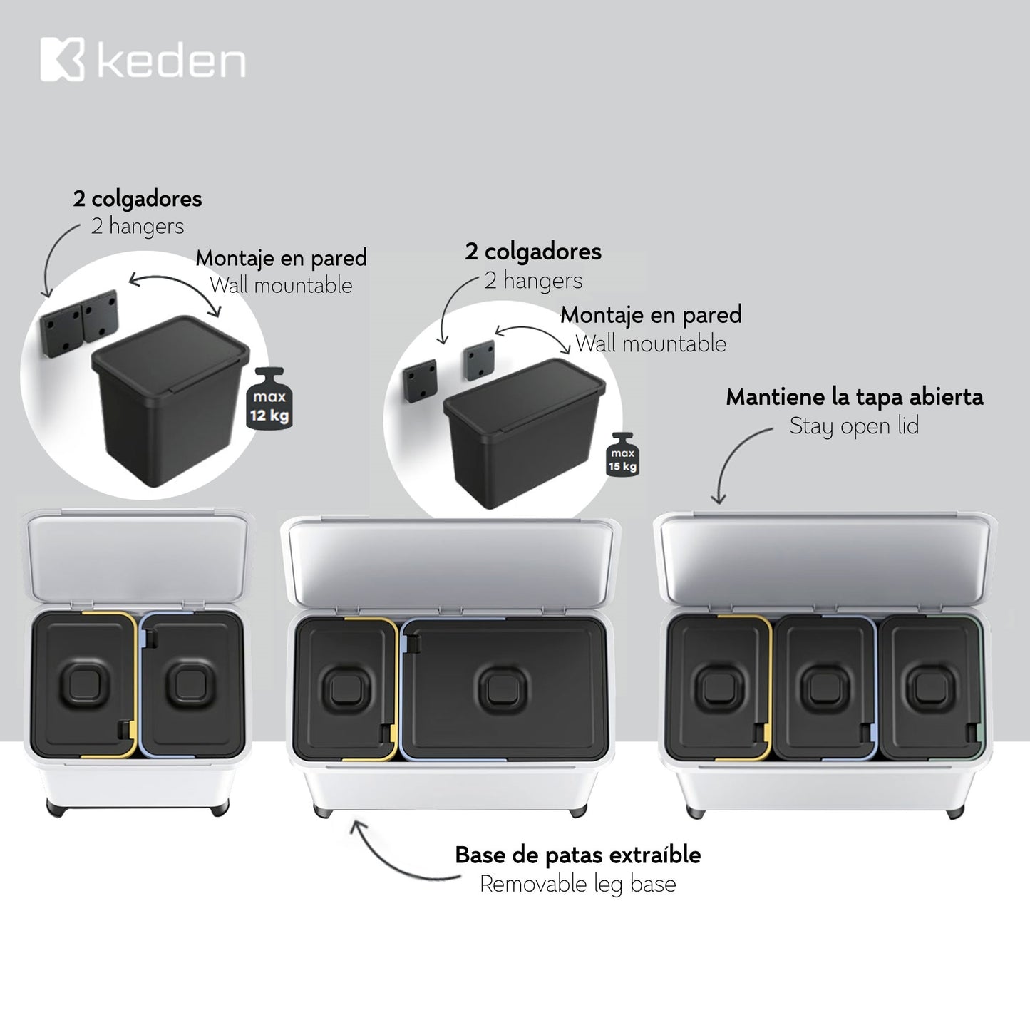 Sistema Clasificador De Reciclaje 3x10l Color Gris Keden