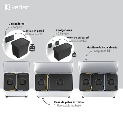 Sistema Clasificador De Reciclaje 3x10l Color Gris Keden