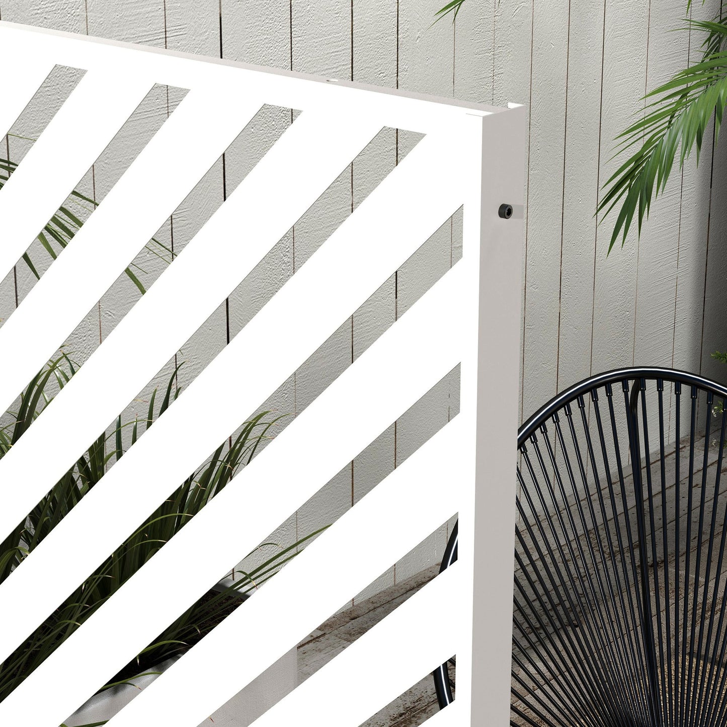 Outsunny Biombo Exterior Con Patrón De Triángulo Invertido 122x45x198 Cm Blanco_4