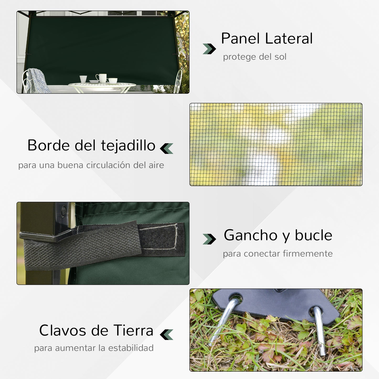 Outsunny Carpa Plegable 220x220x200 Cm Con 1 Pared Lateral Verde_5