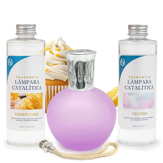 Pack Ahorro Lámpara Catalítica Fucsia Mate + Fragancia Lemon Cake 200ml + Limpiador Neutro 200ml + Mecha Repuesto_0