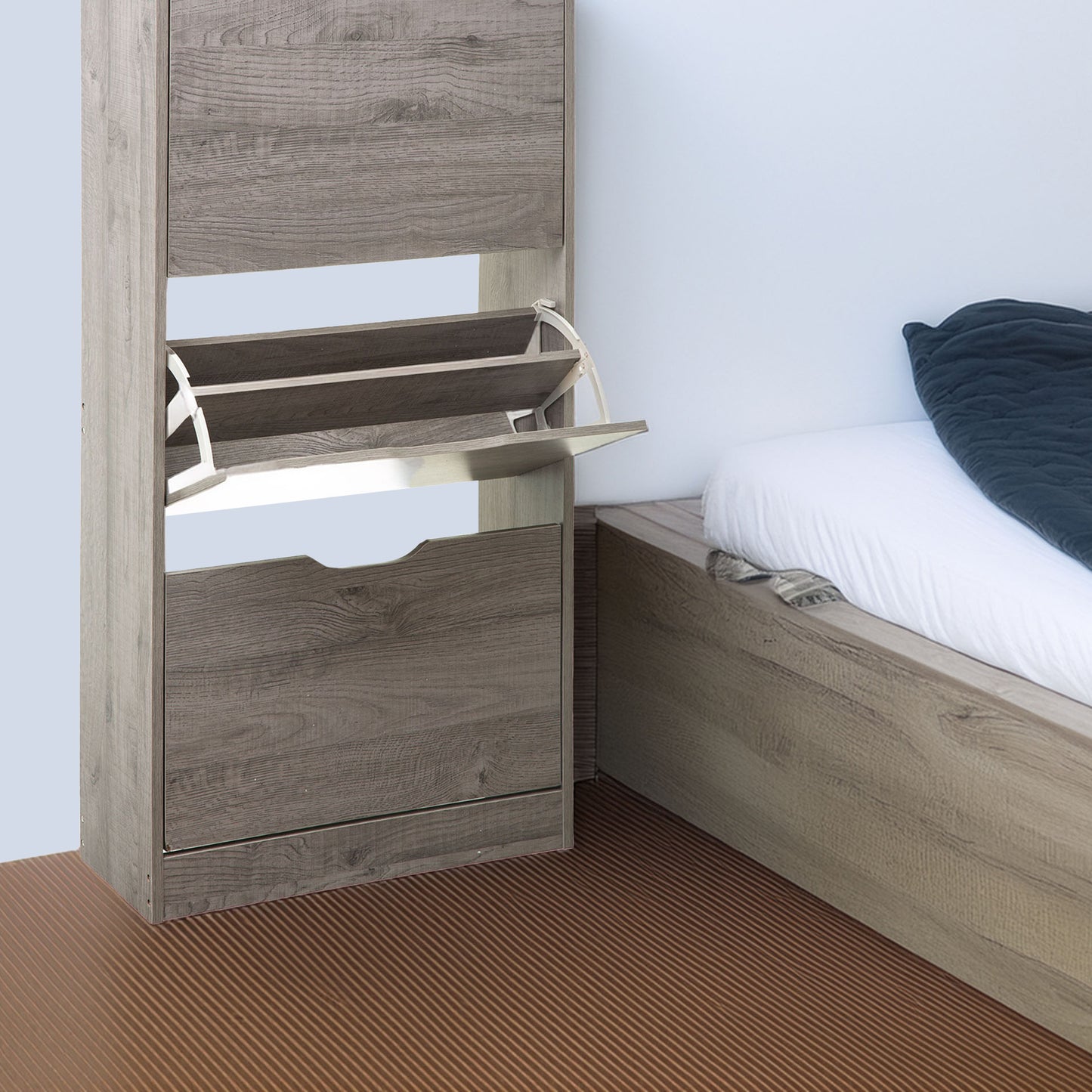 Wellhome Almacenamiento Zapatos 3 Cajones Madera Gris_2