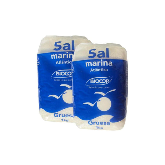 Embalagem de 2 sal marinho grosso do Atlântico Biocop 1kg