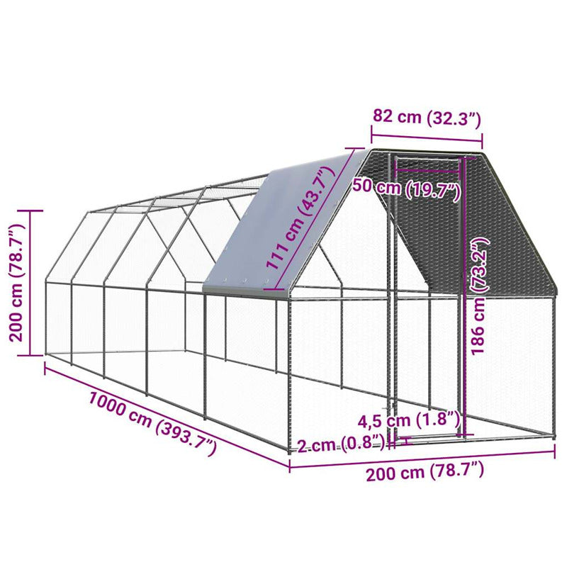 Vidaxl Jaula Gallinero De Acero Galvanizado 2x10x2 M_2