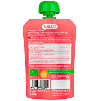 Pack de 10 saquetas ECO Morango e Banana Smileat 100 g