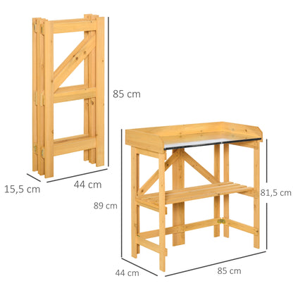 Outsunny Mesa De Plantación Plegable De Madera Con Placa De Zinc Y Estante_2