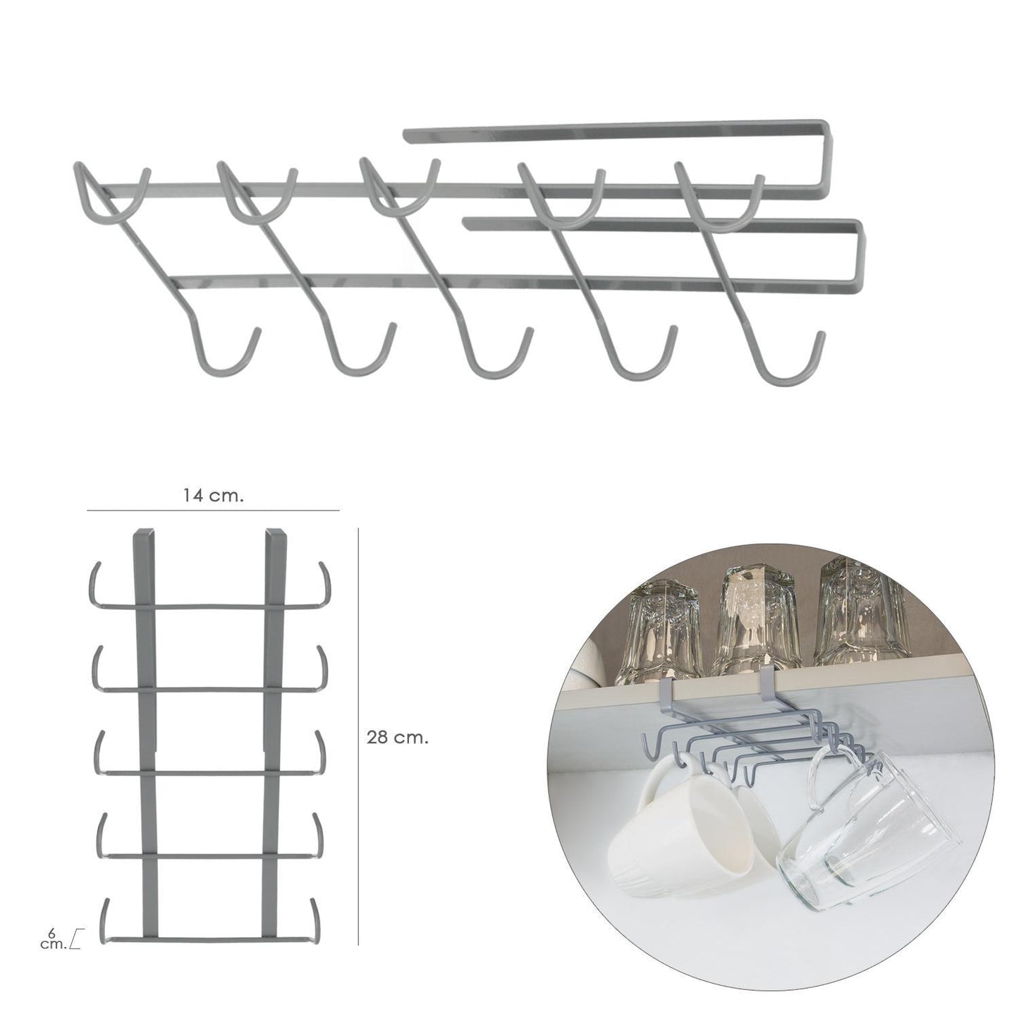 Colgador Tazas, Soporte Cocina Bajo Mueble, Acero Cuelgatazas Para 10 Tazas_0