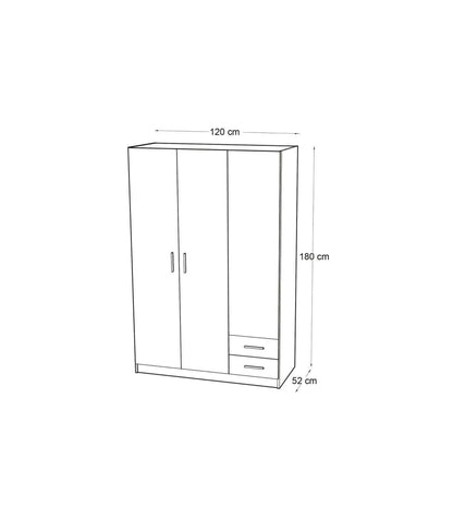 Armario 3 Puertas Abatibles 2 Cajones Acabado Roble, 180 Cm(alto)120 Cm(ancho)52 Cm(fondo)_2