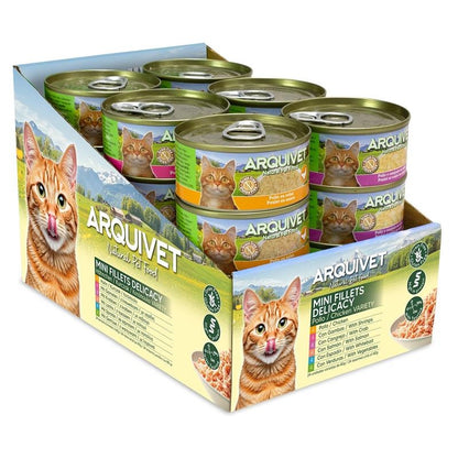 Latas de filetes de frango com molho 6 receitas Arquivet 24 x 80 g Alimento húmido para gatos