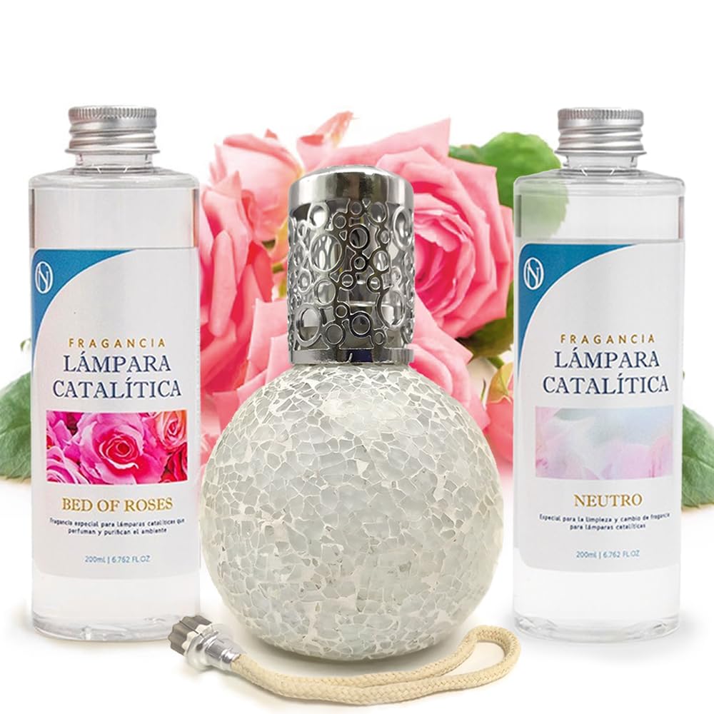 Pack Ahorro Lámpara Catalítica Mosaico Blanco + Fragancia Bed Of Roses 200ml + Limpiador Neutro 200ml + Mecha Repuesto_0